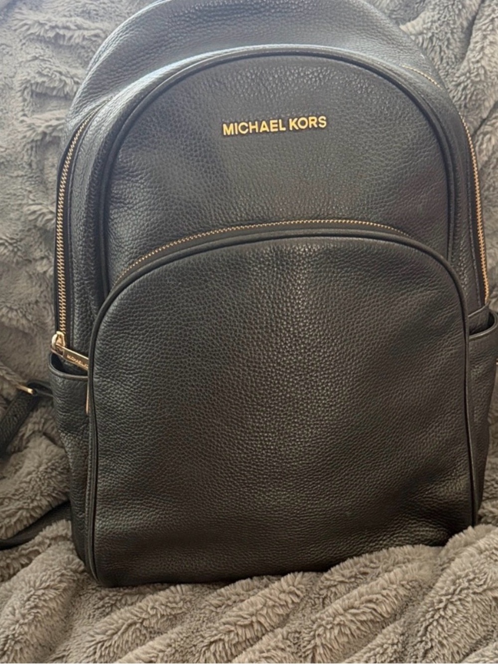 Michael Kors Black Leather Men's Backpack with Gold Hardware